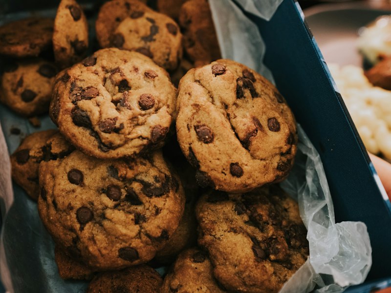 Brown cookies on white plastic pack