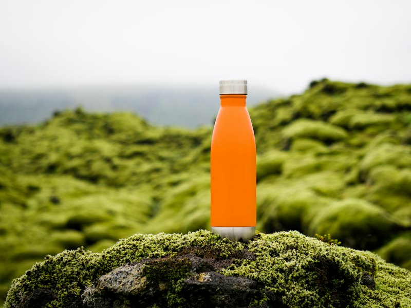 Orange tumbler on green moss