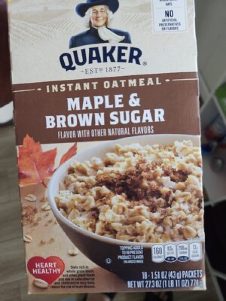 Quaker Instant Oatmeal, Maple & Brown Sugar package